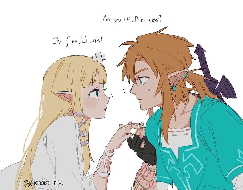link and princess zelda (the legend of zelda and 2 more) drawn by hanaberin
