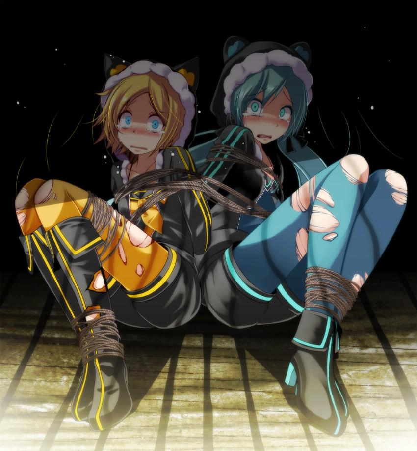 hatsune miku and kagamine rin (vocaloid and 3 more) drawn by tsukishiro_saika