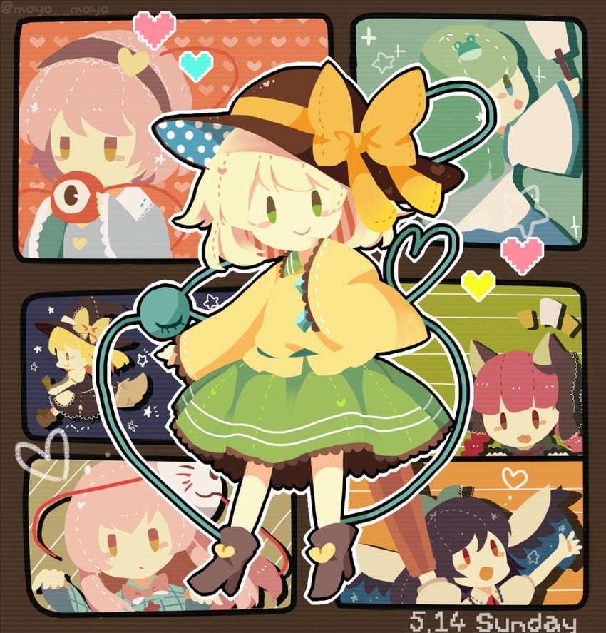 kirisame marisa, kochiya sanae, komeiji koishi, komeiji satori, kaenbyou rin, and 2 more (touhou) drawn by moyo_(amaniwa)