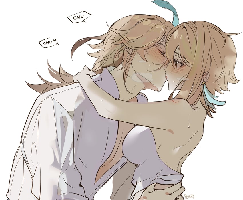lumine and kaveh (genshin impact) drawn by penzi_(mok_pen)
