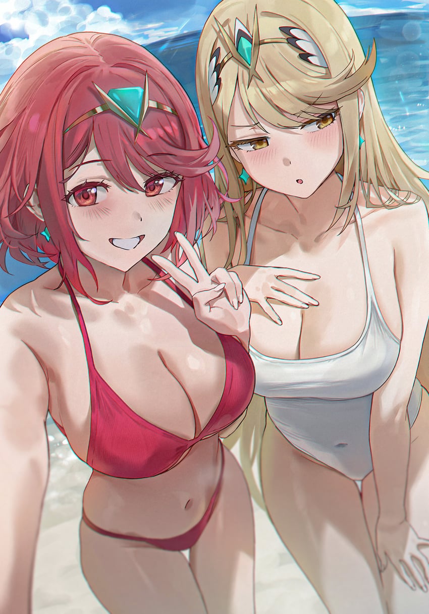 pyra and mythra (xenoblade chronicles and 1 more) drawn by amiki_yuzuru