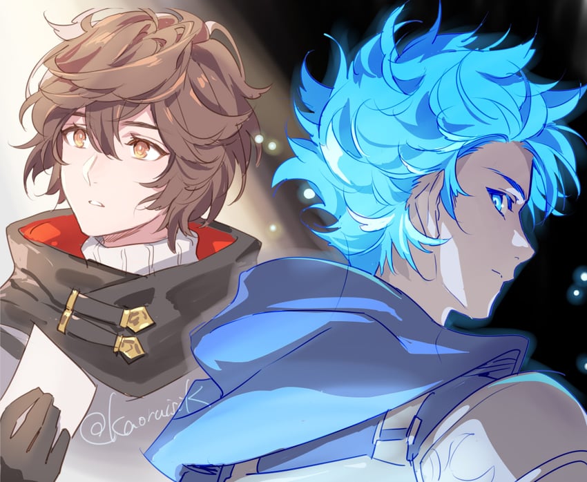 gran, sandalphon, and guider to the eternal edge (granblue fantasy) drawn by pota_(bluegutty)