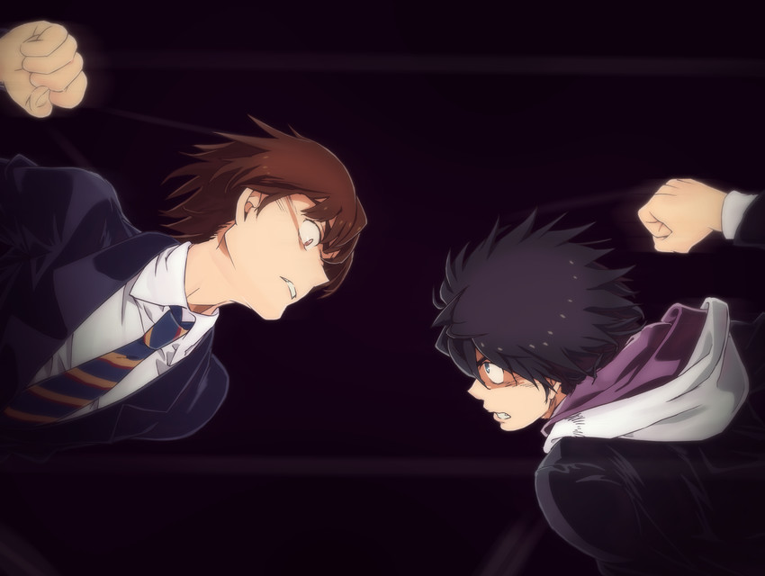 kamijou touma and kamisato kakeru (toaru majutsu no index and 1 more) drawn by gazing_eye and haimura_kiyotaka