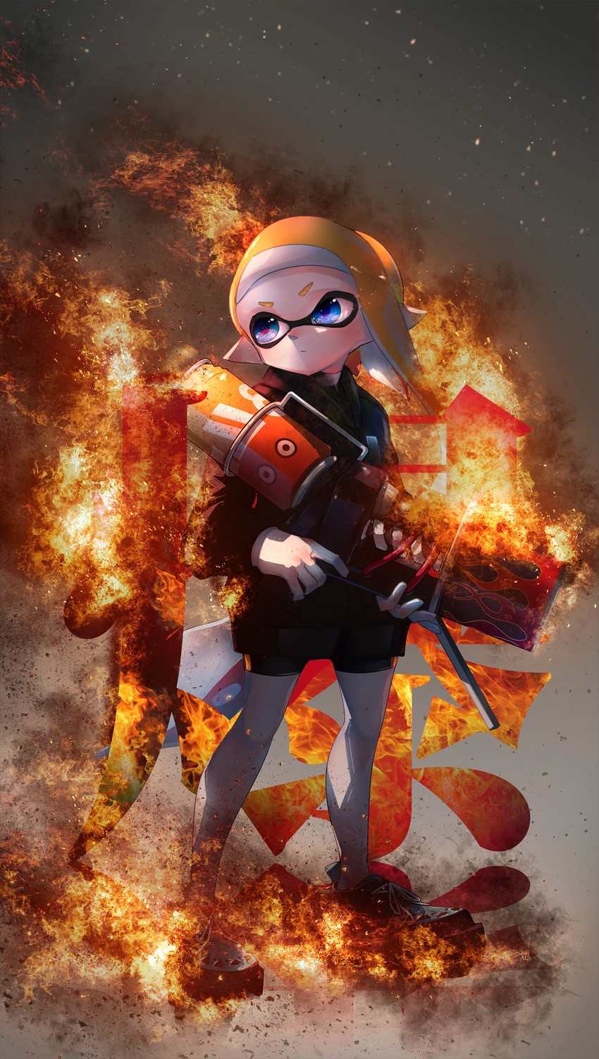 inkling player character and inkling girl (splatoon and 1 more) drawn by kashu_(hizake)