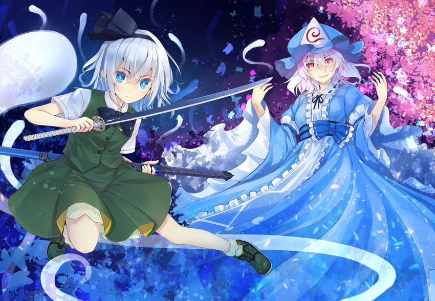 konpaku youmu and saigyouji yuyuko (touhou) drawn by nanaroku_(fortress76)