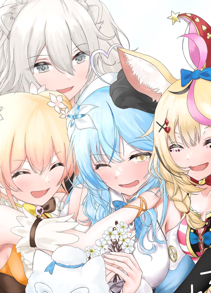 yukihana lamy, shishiro botan, omaru polka, and momosuzu nene (hololive) drawn by higawari_teishoku