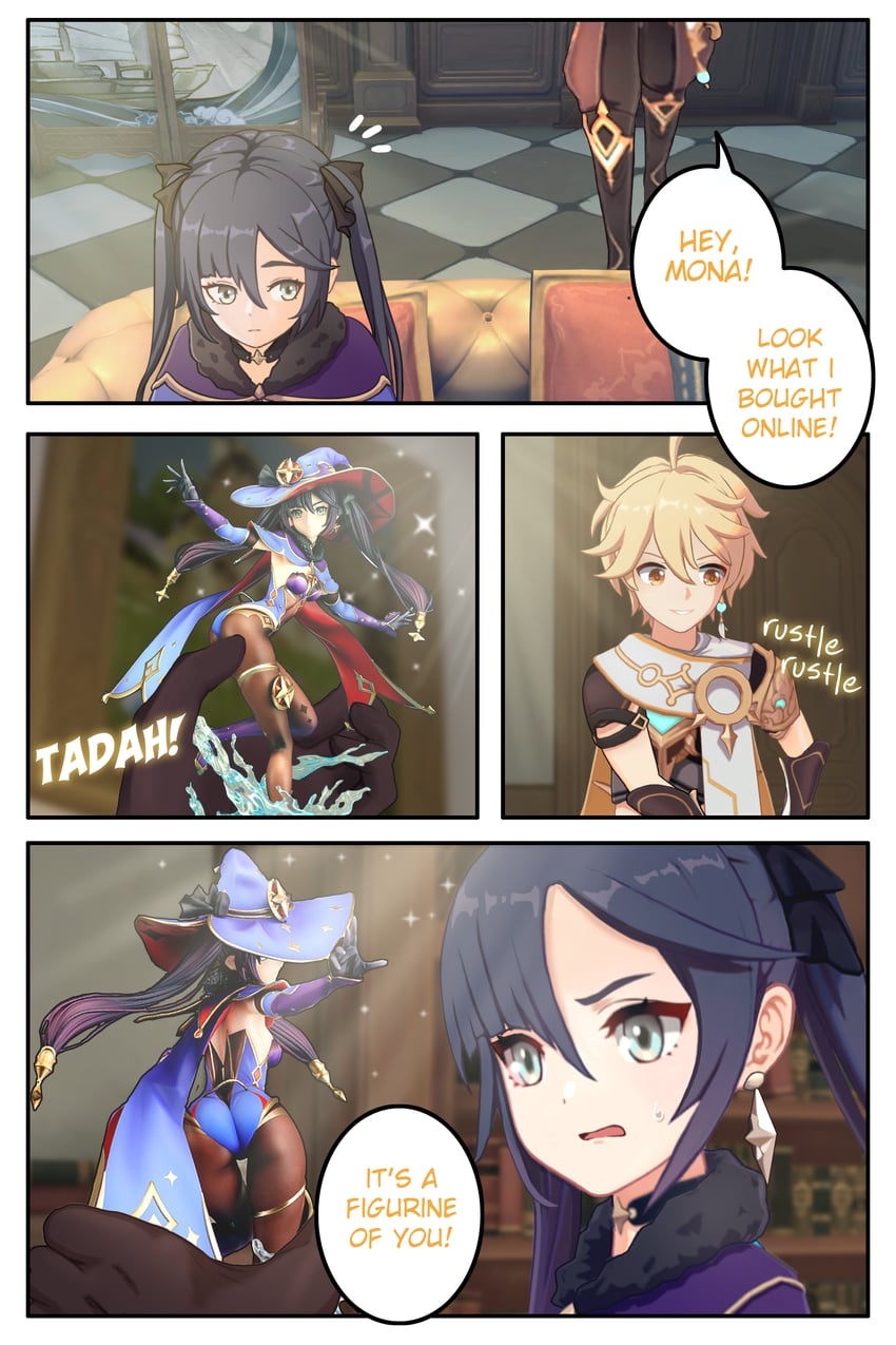 aether and mona (genshin impact and 1 more) drawn by songjo