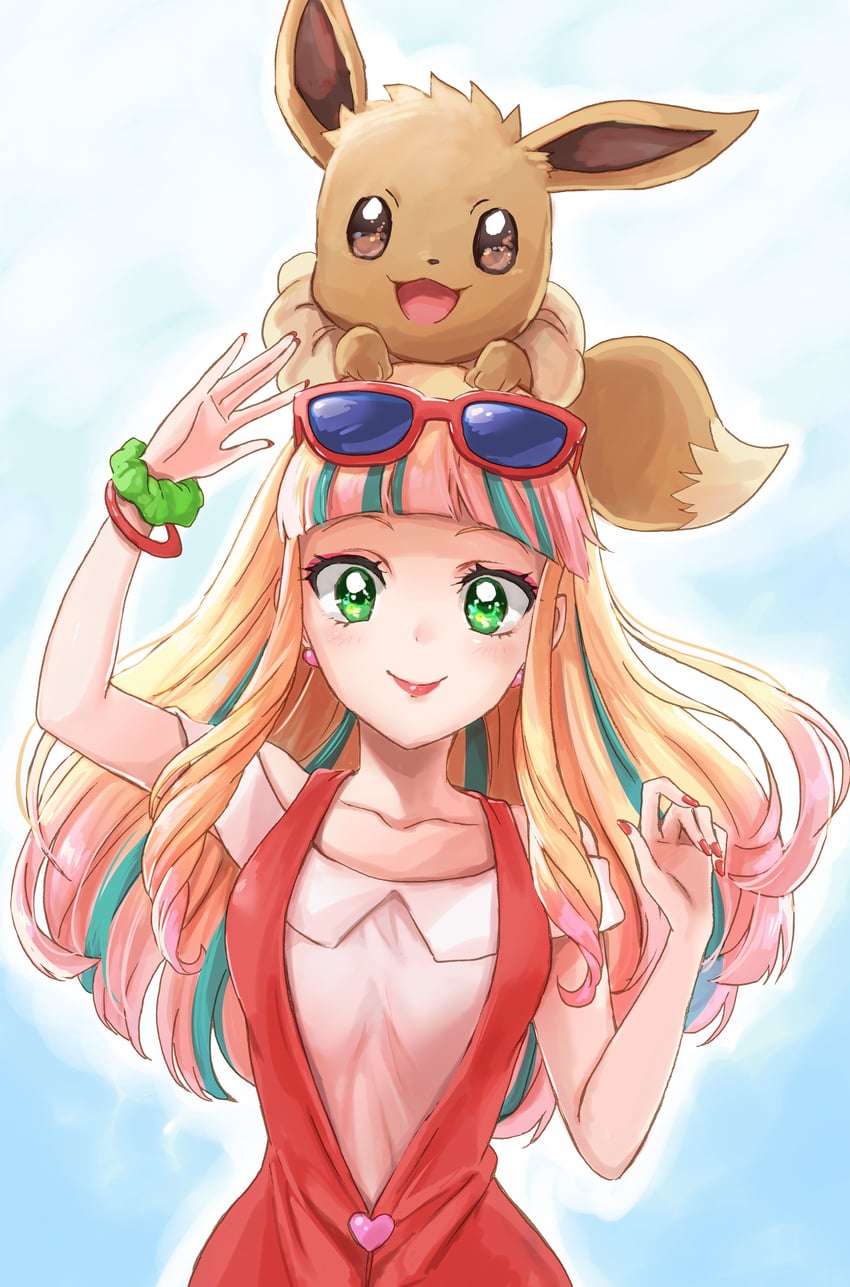 eevee and risa (pokemon and 1 more) drawn by sharumon