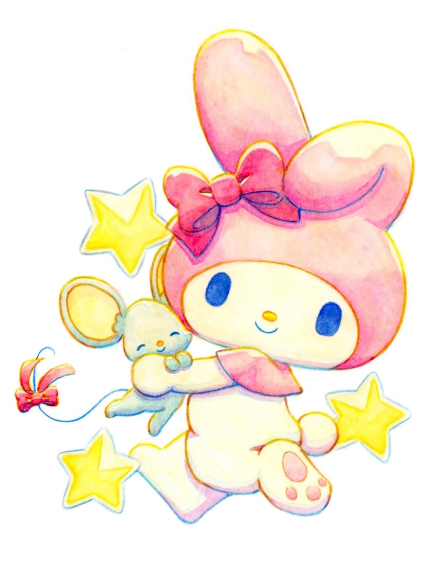 my melody and mr. flat (sanrio and 1 more) drawn by nyapiiin