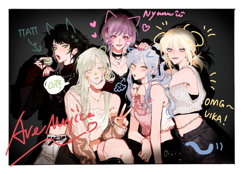 togawa sakiko, wakaba mutsumi, yahata umiri, misumi uika, and yuutenji nyamu (bang dream! and 1 more) drawn by feimeixiangguji