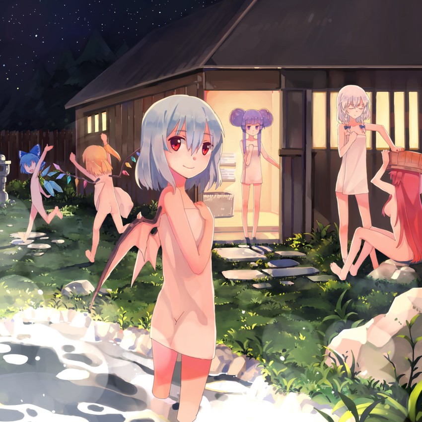 remilia scarlet, flandre scarlet, izayoi sakuya, cirno, patchouli knowledge, and 1 more (touhou and 1 more) drawn by hao_(patinnko)