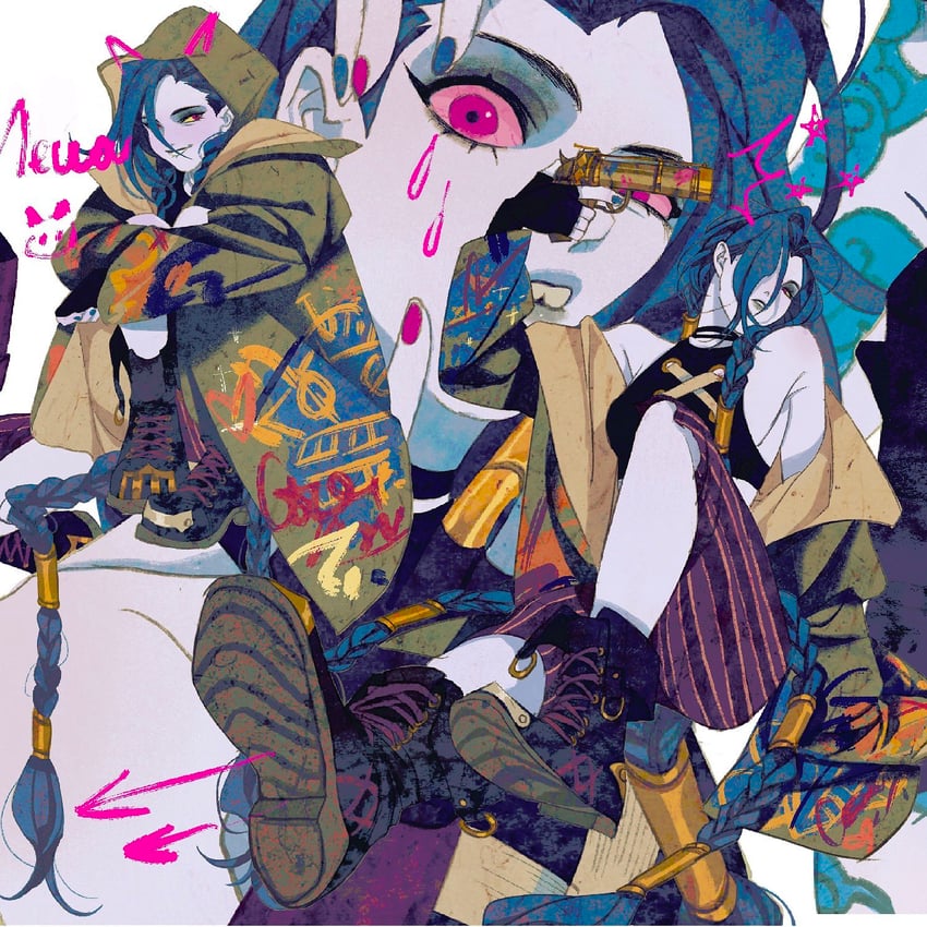 jinx and arcane jinx (league of legends and 1 more) drawn by luoman19921