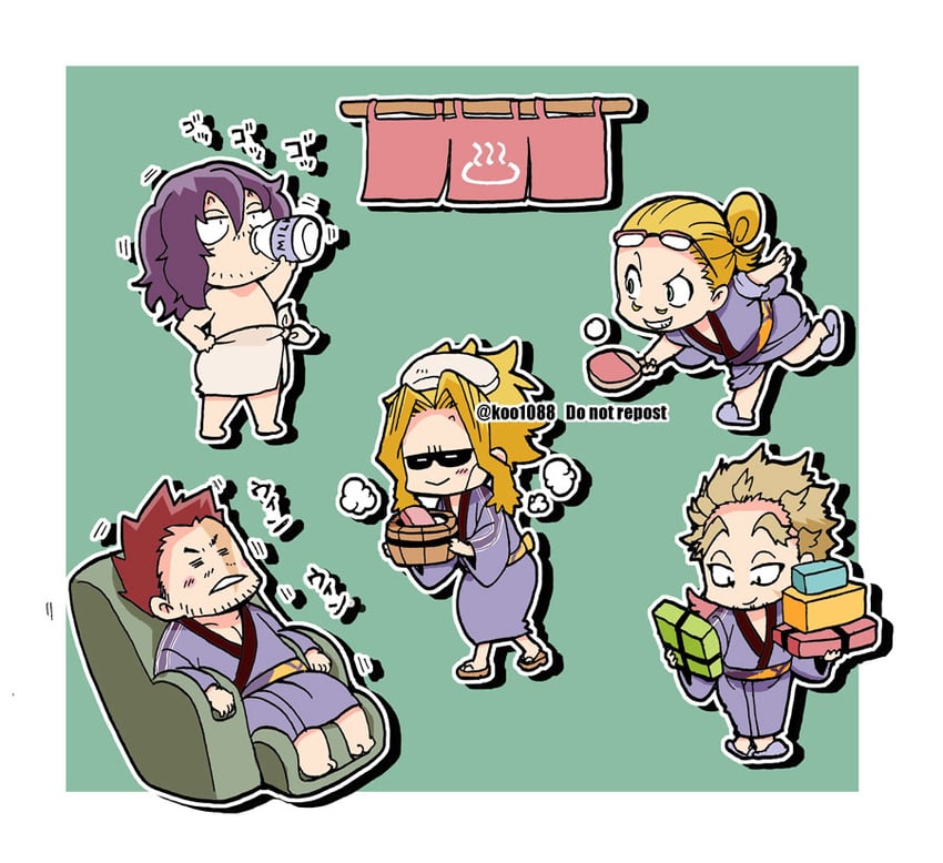 endeavor, hawks, aizawa shota, yagi toshinori, and present mic (boku no hero academia) drawn by koo1088