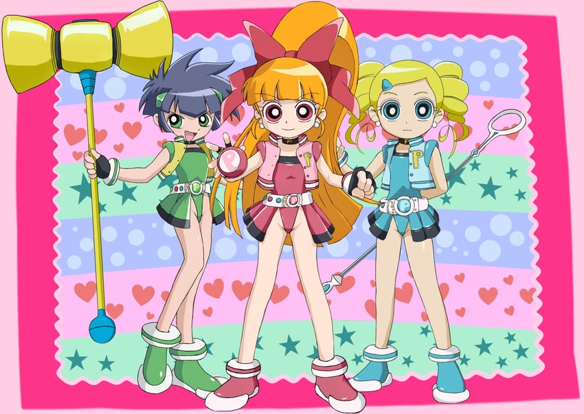 akazutsumi momoko, matsubara kaoru, goutokuji miyako, hyper blossom, powered buttercup, and 1 more (powerpuff girls z) drawn by raidaman