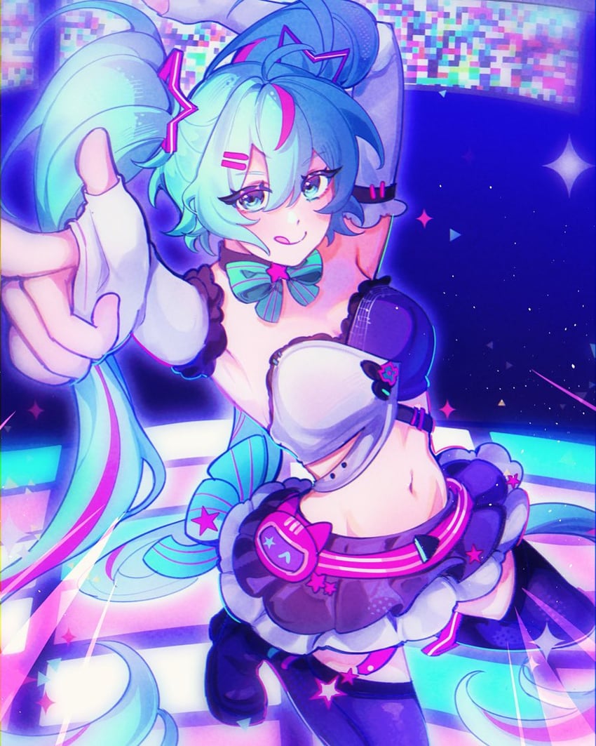 hatsune miku (vocaloid and 1 more) drawn by evuu