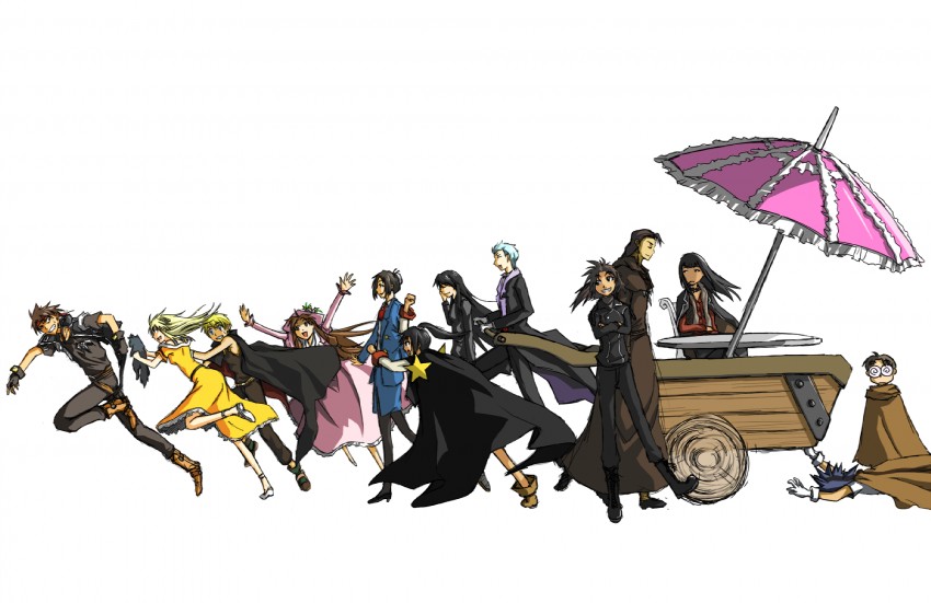 orphen, cleo everlastin, majic lin, leki, azalie cait sith, and 8 more (majutsushi orphen) drawn by yuuki_(yuuki333)
