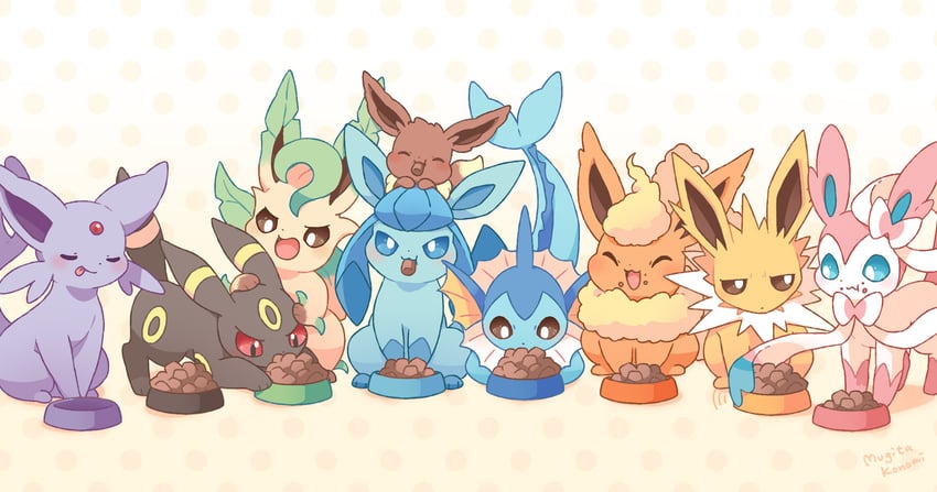 eevee, sylveon, umbreon, glaceon, vaporeon, and 4 more (pokemon) drawn by mugita_konomi