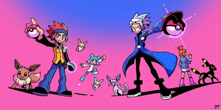 eevee, umbreon, espeon, minun, plusle, and 4 more (pokemon and 2 more) drawn by james_turner