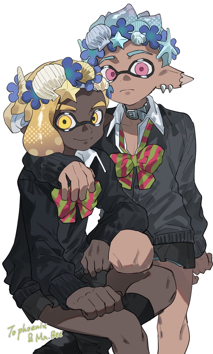 inkling player character and inkling boy (splatoon and 1 more) drawn by kiwi_splatoon