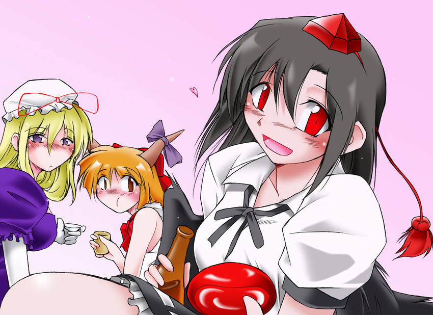yakumo yukari, shameimaru aya, and ibuki suika (touhou) drawn by angeldust