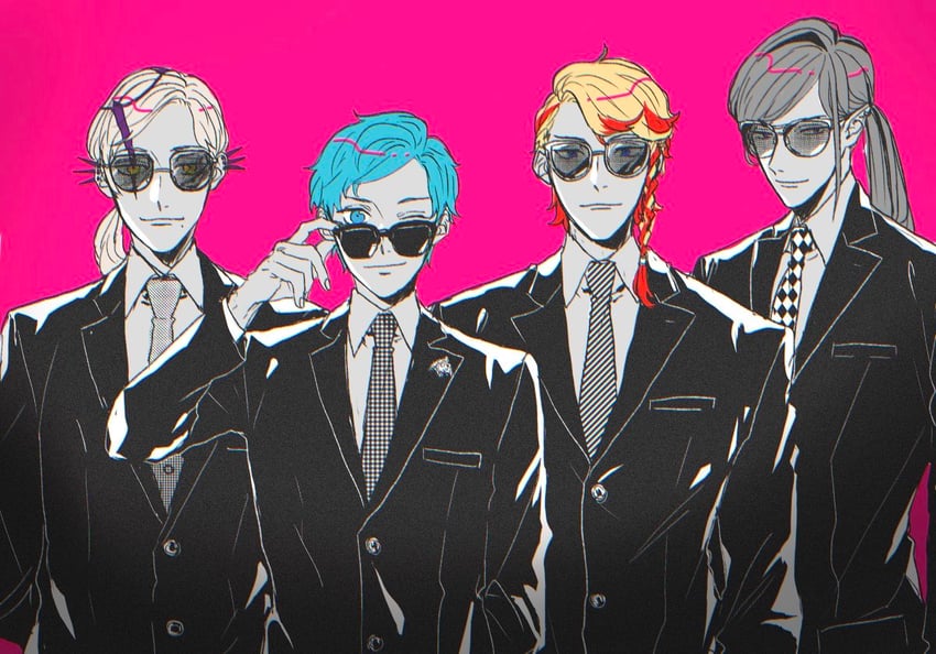 regis altare, axel syrios, magni dezmond, and noir vesper (holostars and 1 more) drawn by yoshizuka_mayako