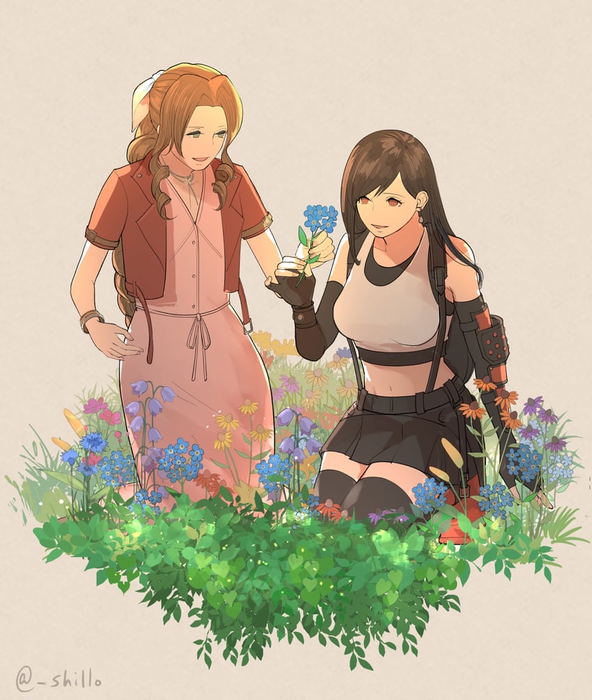 tifa lockhart and aerith gainsborough (final fantasy and 2 more) drawn by shillo