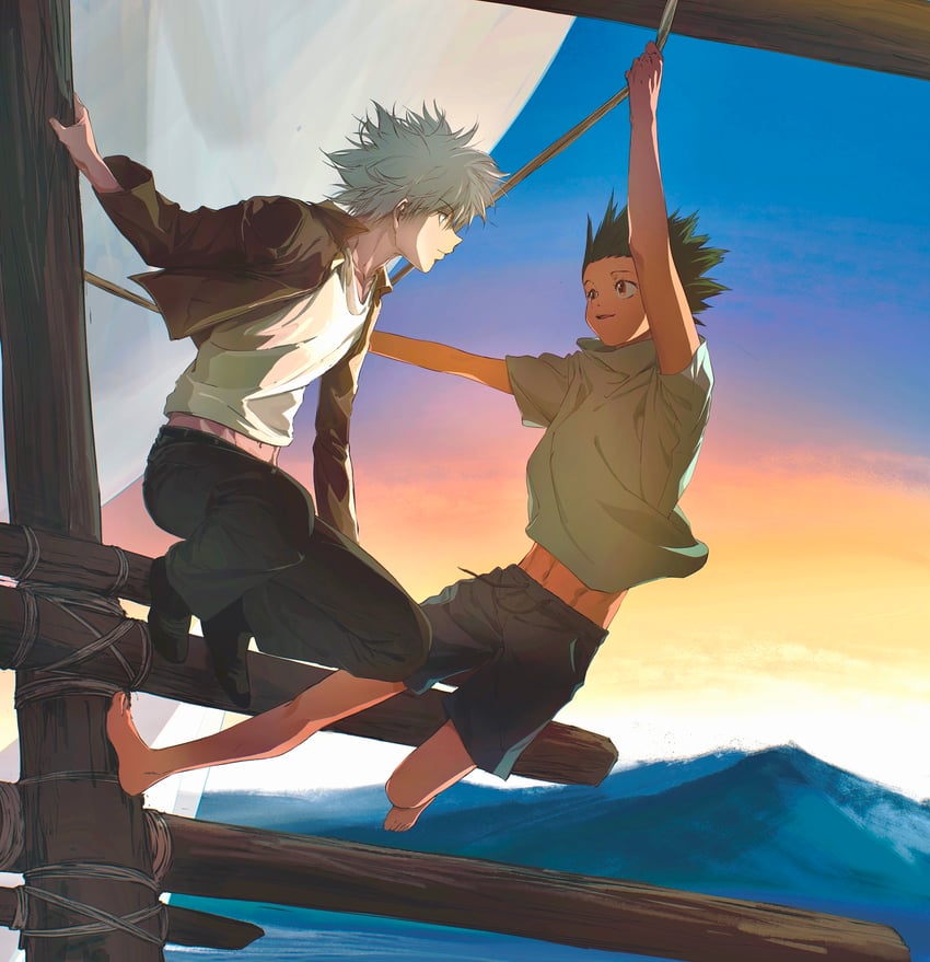 killua zoldyck and gon freecss (hunter x hunter) drawn by k.g_(matsumoto_zo)