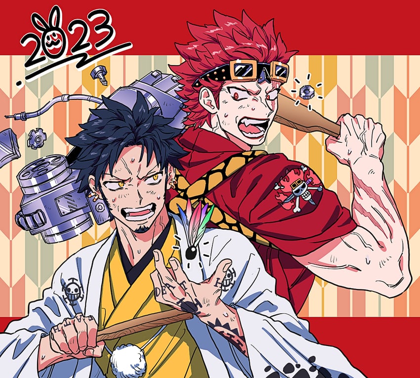 trafalgar law and eustass kid (one piece) drawn by yakumo_(ykm)