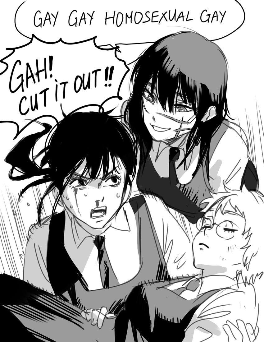 yoru, mitaka asa, and yuko (chainsaw man) drawn by hanny_(uirusu_chan)
