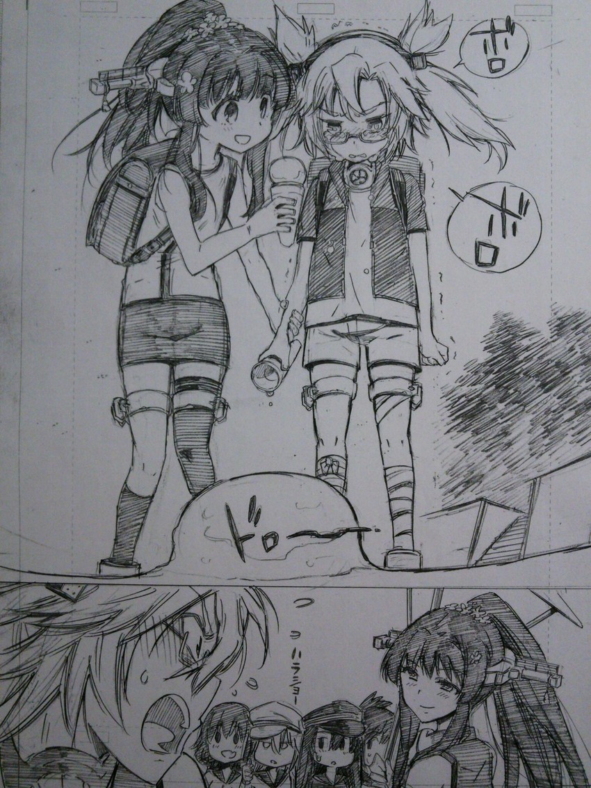 hibiki, inazuma, ikazuchi, akatsuki, yamato, and 1 more (kantai collection) drawn by kojima_takeshi