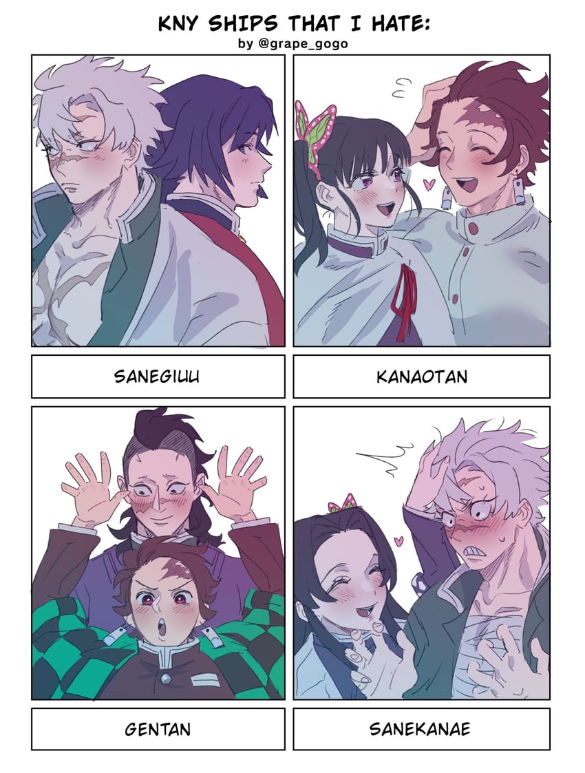 kamado tanjirou, tomioka giyuu, tsuyuri kanao, shinazugawa sanemi, kochou kanae, and 1 more (kimetsu no yaiba) drawn by grape_gogo