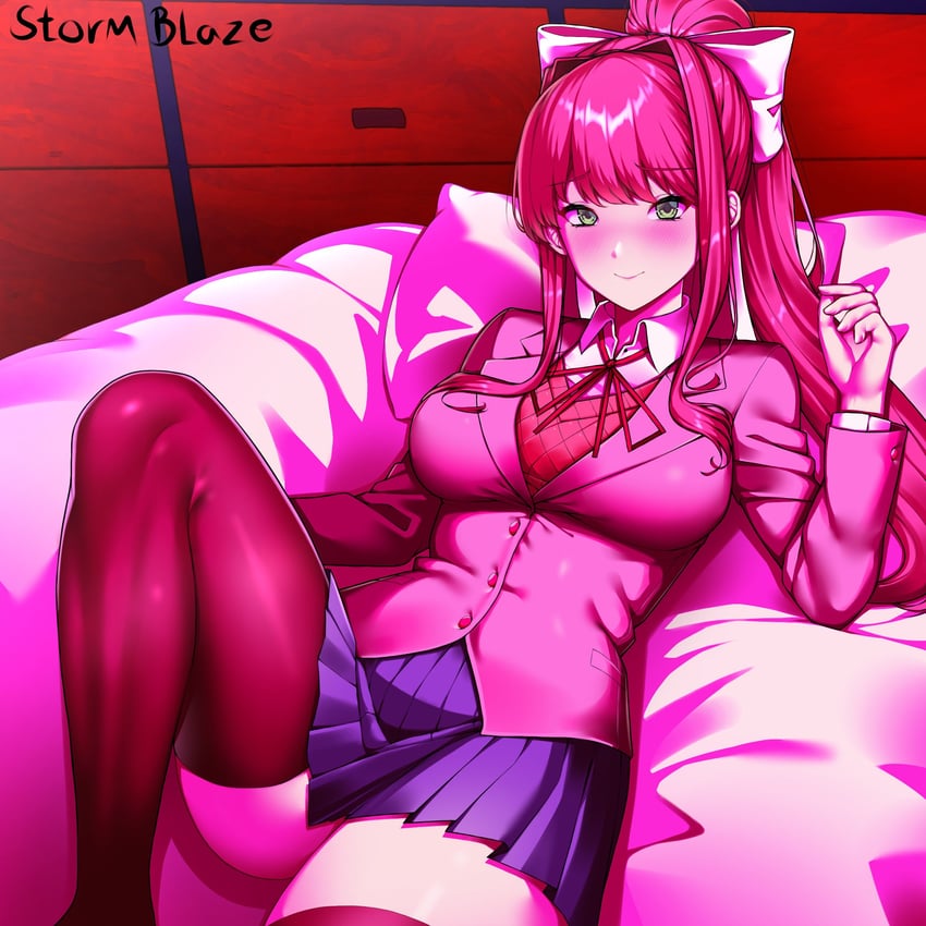 monika (doki doki literature club) drawn by storm_blaze