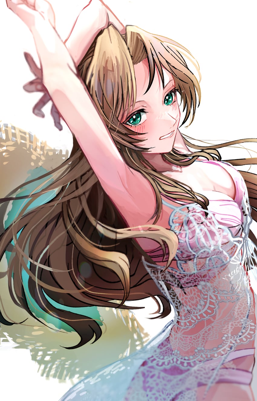 aerith gainsborough (final fantasy and 2 more) drawn by 26caaan
