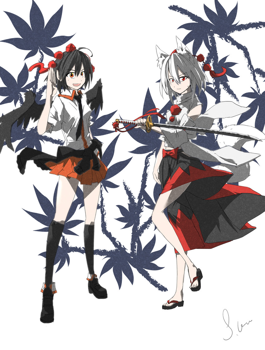 shameimaru aya and inubashiri momiji (touhou) drawn by kakaricho_dairi