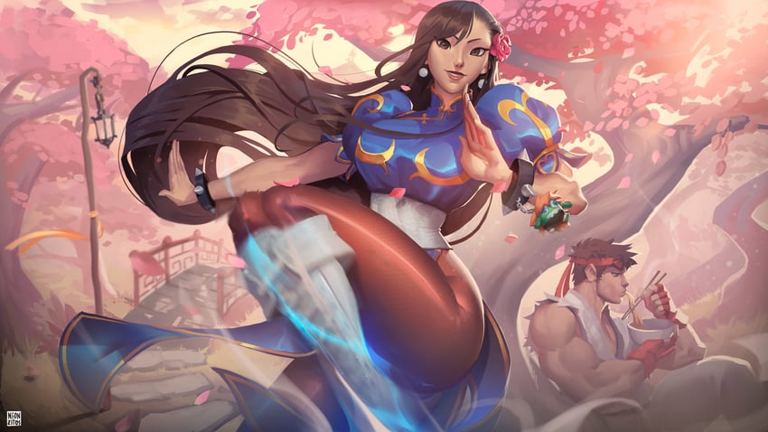 chun-li and ryu (street fighter and 1 more) drawn by neon_(neonzitos)