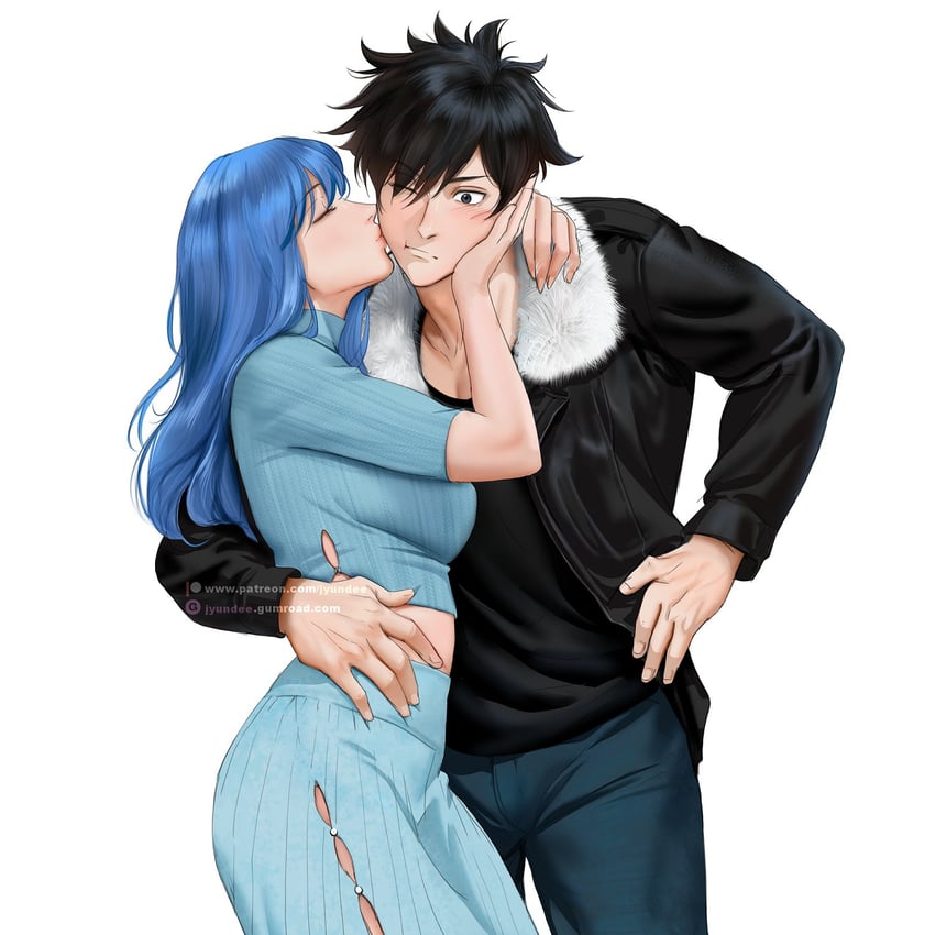 juvia lockser and gray fullbuster (fairy tail) drawn by jyundee