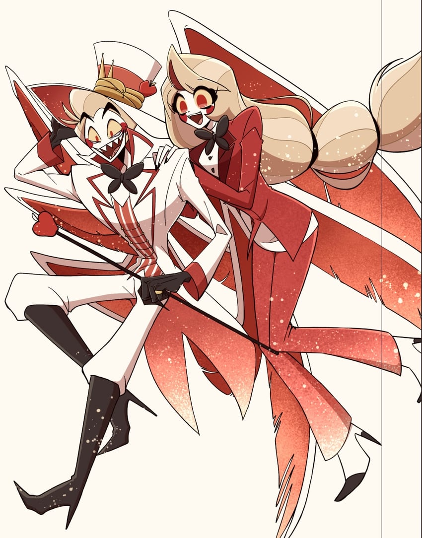 lucifer morningstar and charlie morningstar (hazbin hotel) drawn by hugy8277