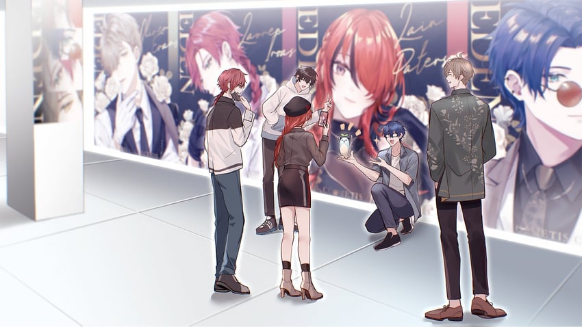 lain paterson, leos vincent, lauren iroas, mameneko, oliver evans, and 1 more (nijisanji) drawn by natsuki_(naki_zemisei)