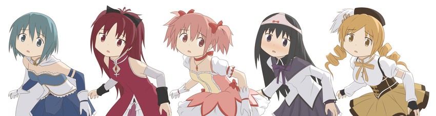 akemi homura, kaname madoka, miki sayaka, sakura kyoko, and tomoe mami (mahou shoujo madoka magica) drawn by ran_(9ens2000)