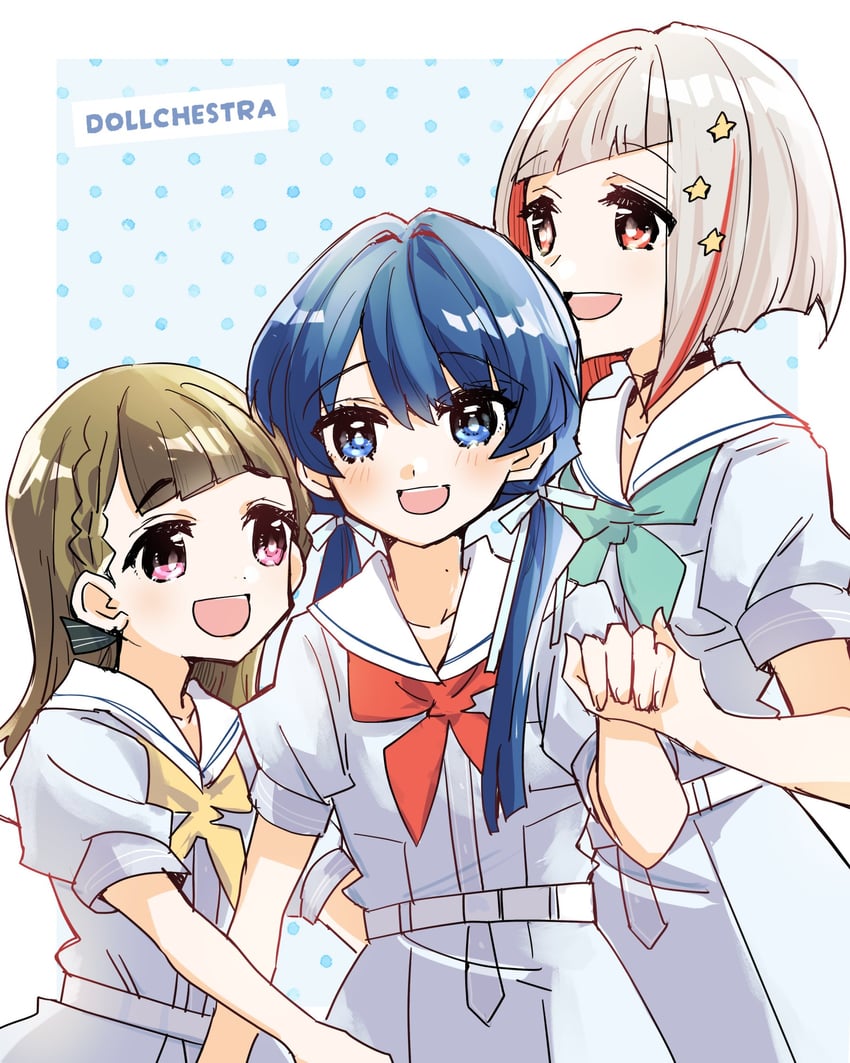 murano sayaka, yugiri tsuzuri, and kachimachi kosuzu (love live! and 1 more) drawn by kanduki_kamibukuro