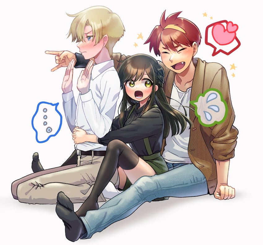 nogi shuichi, amatsuka yui, and charlotte (asadoke no majo) drawn by poreisan_(portrain)