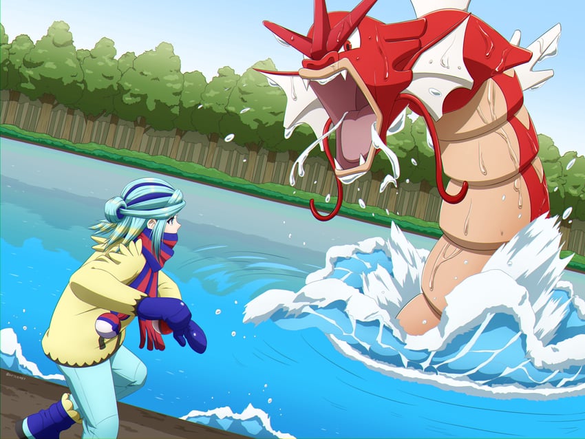 grusha and gyarados (pokemon and 1 more) drawn by arice487