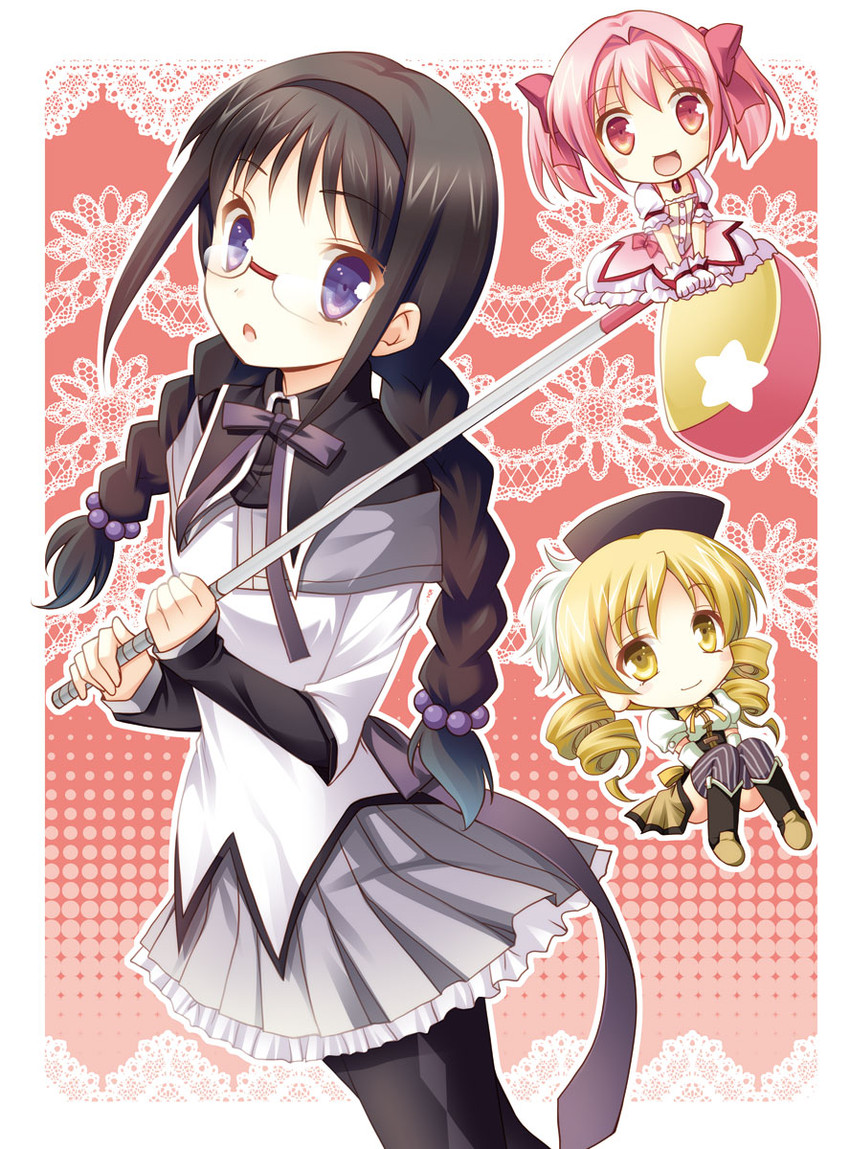 akemi homura, kaname madoka, and tomoe mami (mahou shoujo madoka magica) drawn by gunp