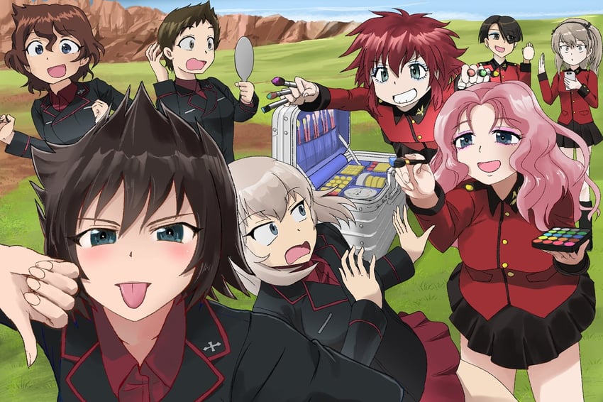 itsumi erika, shimada arisu, akaboshi koume, kojima emi, hida ema, and 3 more (girls und panzer and 1 more) drawn by scamp_(scamp_f16)