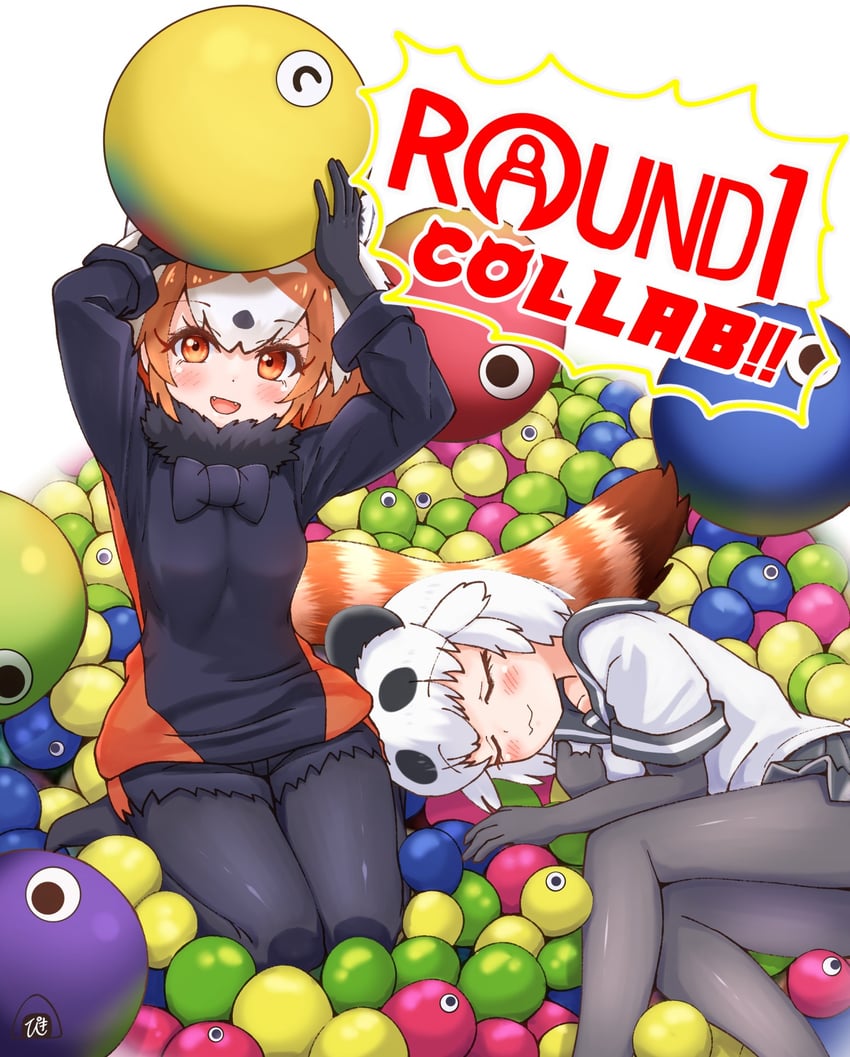 cellien, red panda, and giant panda (kemono friends and 1 more) drawn by piki_(zuru-pikio)