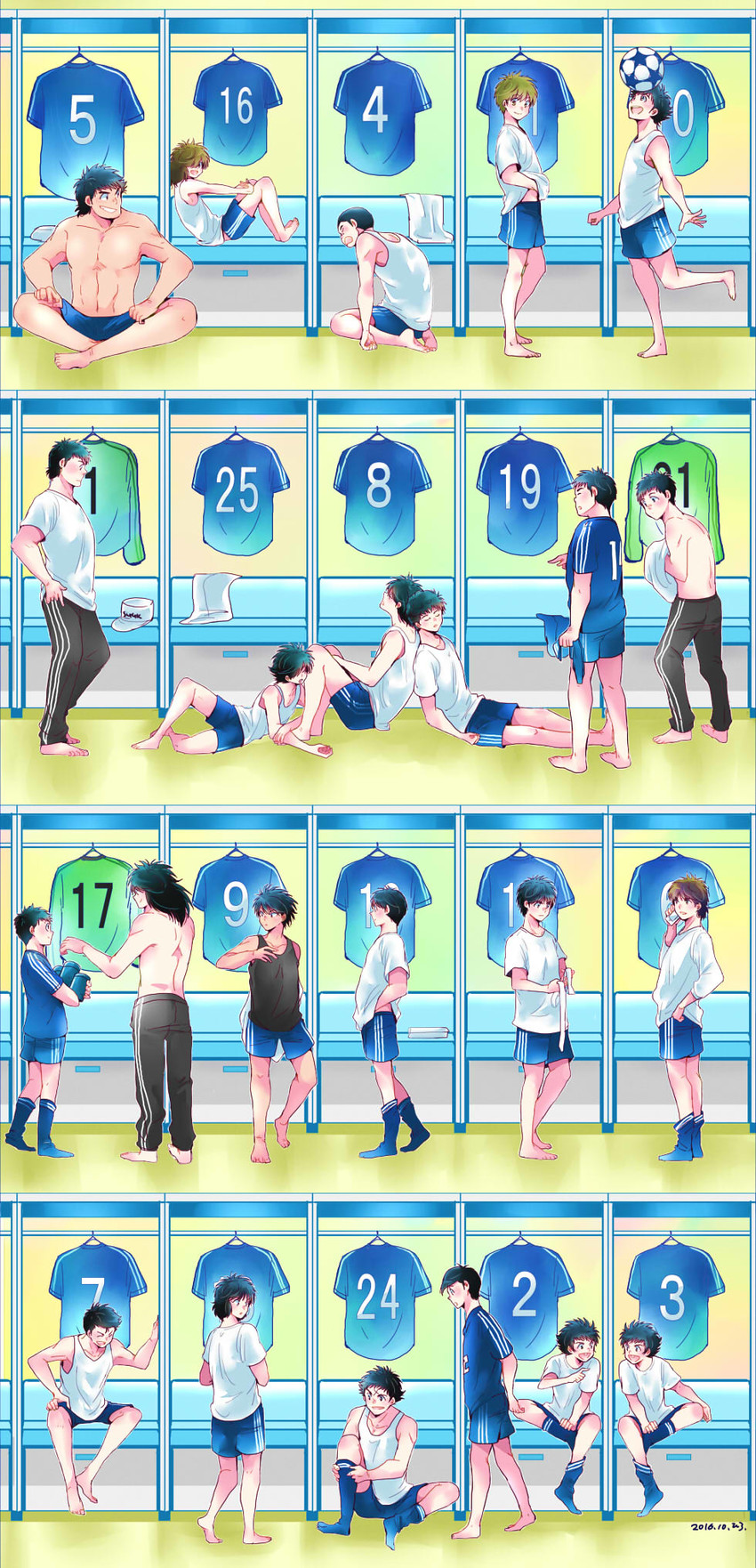 oozora tsubasa, hyuuga kojirou, wakashimazu ken, wakabayashi genzou, izawa mamoru, and 18 more (captain tsubasa) drawn by hiro_(minorstar)