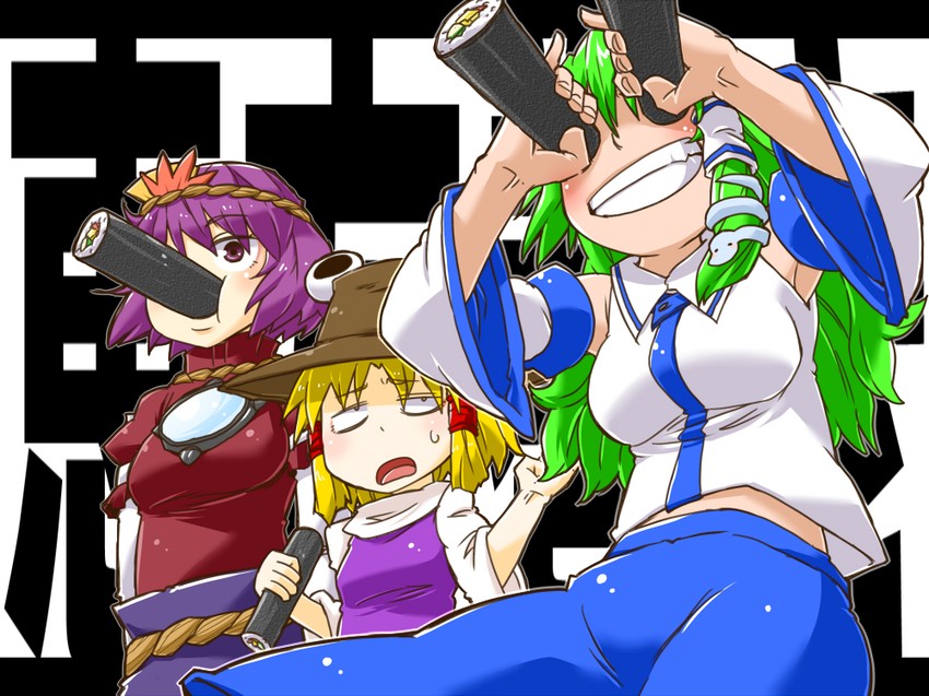 kochiya sanae, moriya suwako, and yasaka kanako (touhou) drawn by aono3