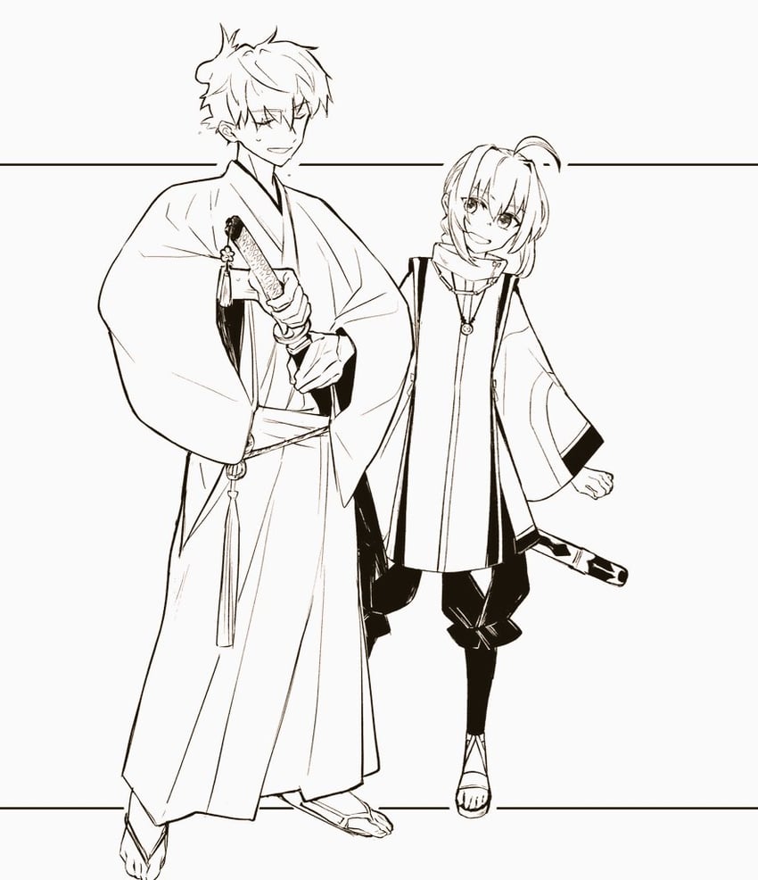 yamato takeru and miyamoto iori (fate and 1 more) drawn by tonarinohatano