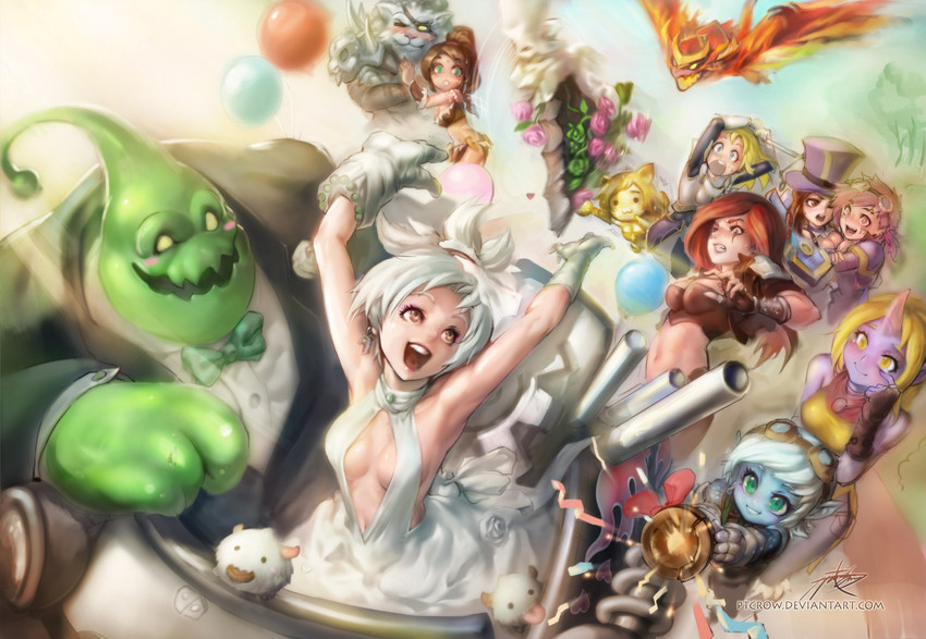 ahri, vi, caitlyn, lux, soraka, and 9 more (league of legends) drawn by phantom_ix_row