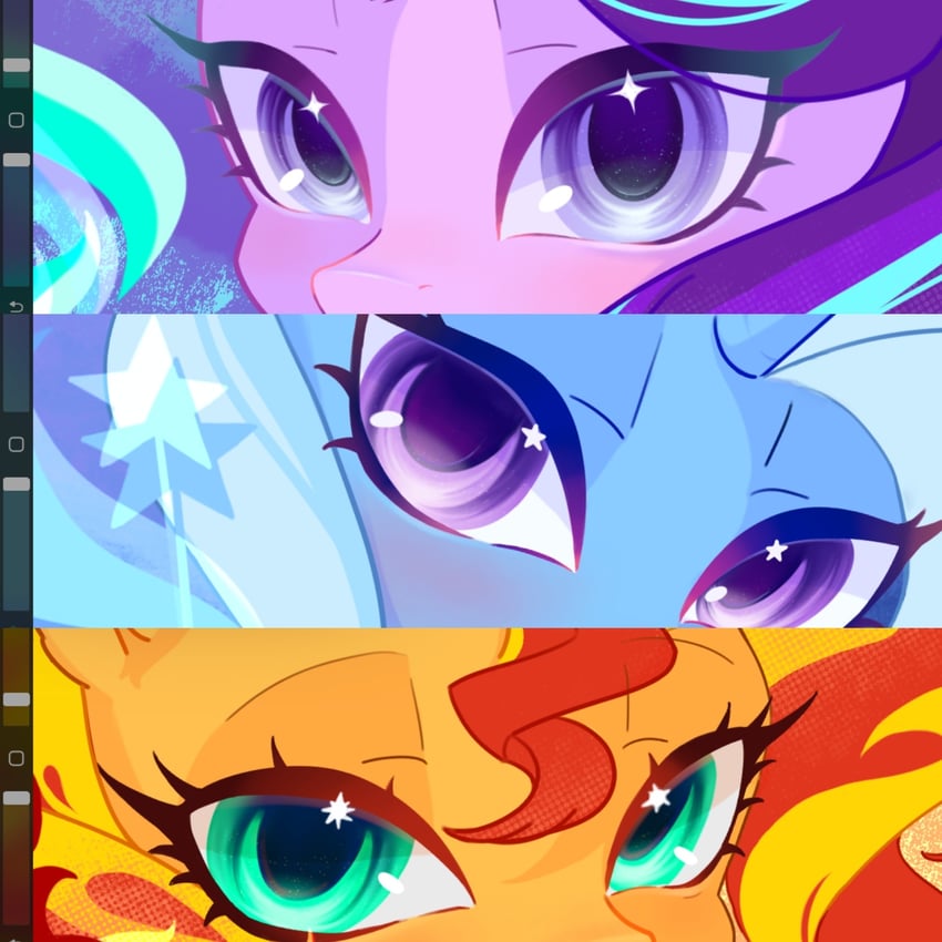 sunset shimmer, trixie lulamoon, and starlight glimmer (my little pony and 2 more) drawn by cosdiesindie2